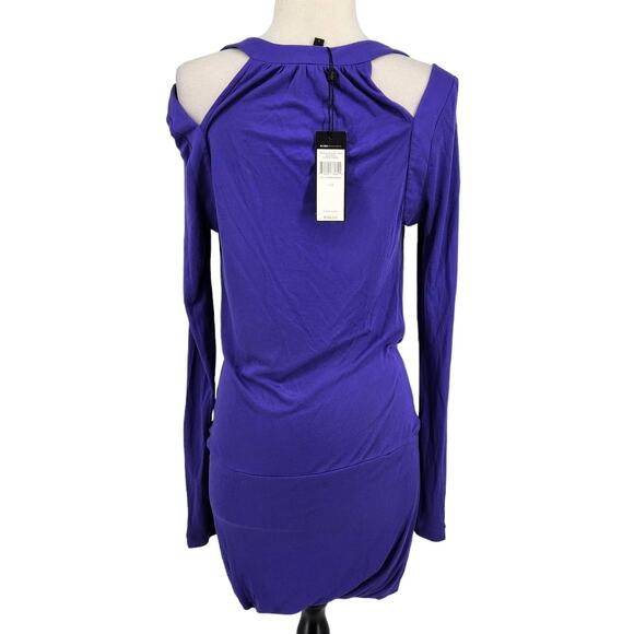 BCBGMaxAzria Cut Out Sleeve Drape Front Bubble Hem Mini Dress NWT Small - Picture 4 of 7